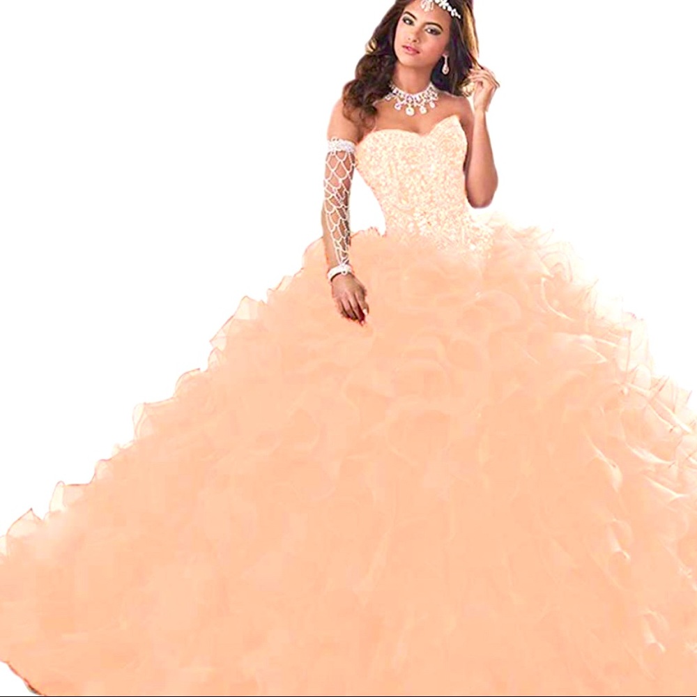 Sweetheart Crystals Beaded Ball Gowns Quinceanera Gowns with Organza Ruffled